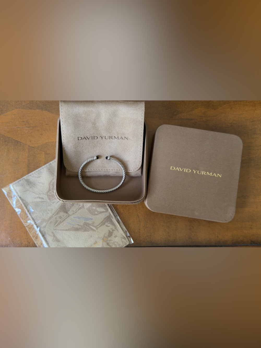 David Yurman Sterling Silver Cable Cuff with Onyx and Diamond